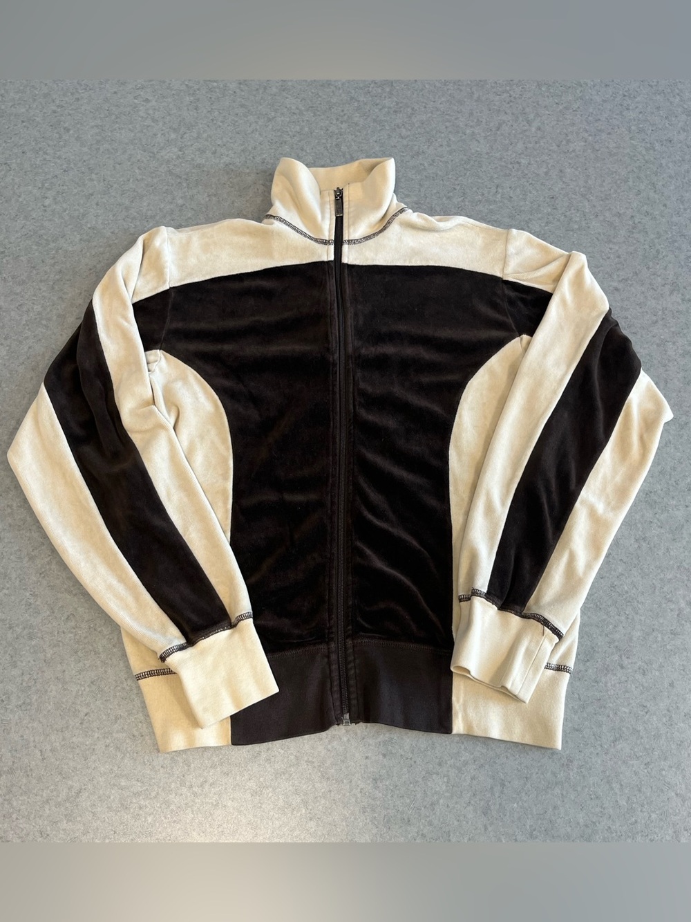 Vintage Y2K Juicy Couture Brown Cream Velour Track Jacket Medium Made USA